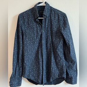 Men’s Zara Slim Fit Size Small Navy floral long sleeve button down dress shirt